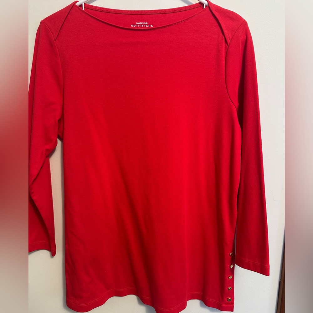 Lands’ End Outfitters Red Long Sleeve Top w/ Gold Button Detail | Size M